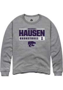 Brendan Hausen Rally Mens Graphite K-State Wildcats NIL Stacked Box Crew Sweatshirt