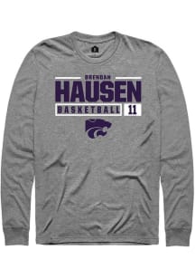 Brendan Hausen Rally Mens Graphite K-State Wildcats NIL Stacked Box Tee