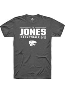 Cj Jones Dark Grey K-State Wildcats NIL Stacked Box Short Sleeve T Shirt