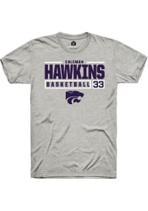 Coleman Hawkins Ash K-State Wildcats NIL Stacked Box Short Sleeve T Shirt