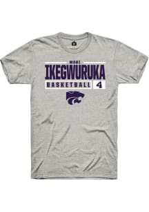 Mobi Ikegwuruka Ash K-State Wildcats NIL Stacked Box Short Sleeve T Shirt