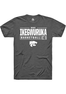 Mobi Ikegwuruka Dark Grey K-State Wildcats NIL Stacked Box Short Sleeve T Shirt