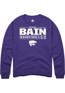 Spencer Bain Rally Mens Purple K-State Wildcats NIL Stacked Box Crew Sweatshirt