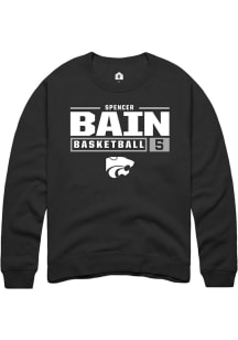 Spencer Bain Rally Mens Black K-State Wildcats NIL Stacked Box Crew Sweatshirt