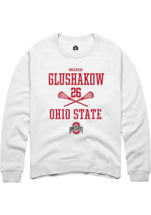 Braden Glushakow Rally Mens White Ohio State Buckeyes NIL Sport Icon Crew Sweatshirt