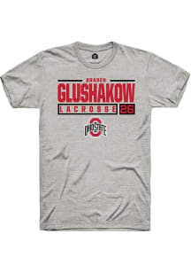 Braden Glushakow Ash Ohio State Buckeyes NIL Stacked Box Short Sleeve T Shirt