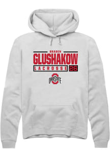 Braden Glushakow Rally Mens White Ohio State Buckeyes NIL Stacked Box Hooded Sweatshirt