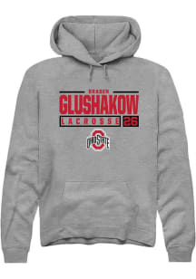 Braden Glushakow Rally Mens Graphite Ohio State Buckeyes NIL Stacked Box Hooded Sweatshirt