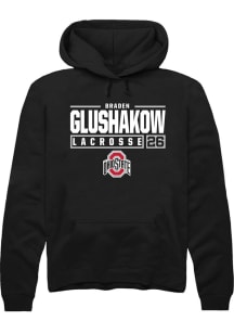 Braden Glushakow Rally Mens Black Ohio State Buckeyes NIL Stacked Box Hooded Sweatshirt
