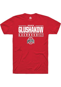 Braden Glushakow Red Ohio State Buckeyes NIL Stacked Box Short Sleeve T Shirt