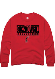 Adam Buczkowski Rally Mens Red Cincinnati Bearcats NIL Stacked Box Crew Sweatshirt