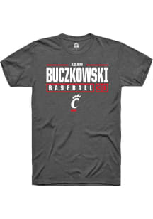 Adam Buczkowski Dark Grey Cincinnati Bearcats NIL Stacked Box Short Sleeve T Shirt