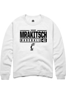 Adam Mrakitsch Rally Mens White Cincinnati Bearcats NIL Stacked Box Crew Sweatshirt