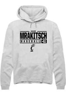 Adam Mrakitsch Rally Mens White Cincinnati Bearcats NIL Stacked Box Hooded Sweatshirt