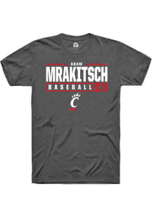 Adam Mrakitsch Dark Grey Cincinnati Bearcats NIL Stacked Box Short Sleeve T Shirt