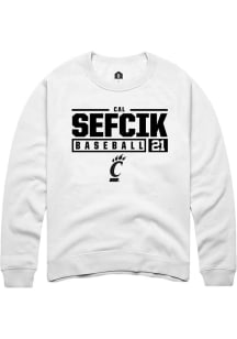 Cal Sefcik Rally Mens White Cincinnati Bearcats NIL Stacked Box Crew Sweatshirt