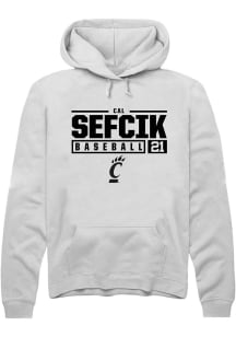 Cal Sefcik Rally Mens White Cincinnati Bearcats NIL Stacked Box Hooded Sweatshirt