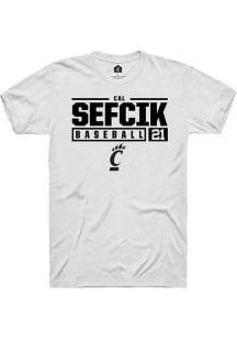 Cal Sefcik White Cincinnati Bearcats NIL Stacked Box Short Sleeve T Shirt