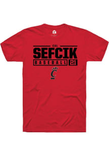 Cal Sefcik Red Cincinnati Bearcats NIL Stacked Box Short Sleeve T Shirt