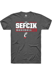 Cal Sefcik Dark Grey Cincinnati Bearcats NIL Stacked Box Short Sleeve T Shirt