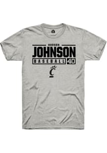 Hudson Johnson Ash Cincinnati Bearcats NIL Stacked Box Short Sleeve T Shirt