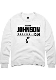 Hudson Johnson Rally Mens White Cincinnati Bearcats NIL Stacked Box Crew Sweatshirt