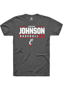 Hudson Johnson Dark Grey Cincinnati Bearcats NIL Stacked Box Short Sleeve T Shirt