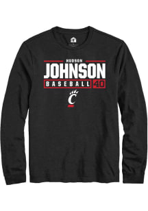 Hudson Johnson Rally Mens Black Cincinnati Bearcats NIL Stacked Box Tee