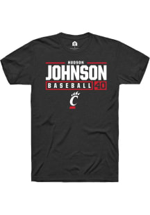 Hudson Johnson Black Cincinnati Bearcats NIL Stacked Box Short Sleeve T Shirt