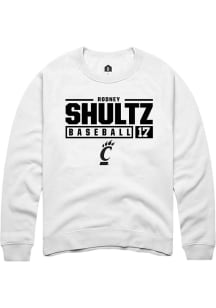 Rodney Shultz Rally Mens White Cincinnati Bearcats NIL Stacked Box Crew Sweatshirt