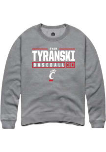 Ryan Tyranski Rally Mens Graphite Cincinnati Bearcats NIL Stacked Box Crew Sweatshirt