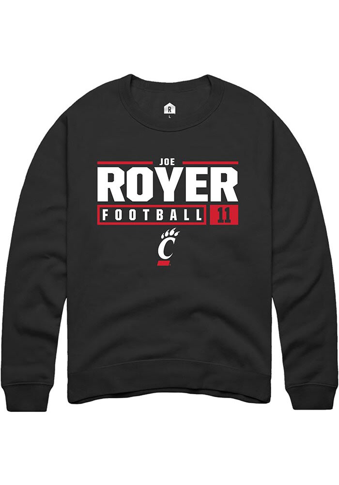 Joe Royer Rally Cincinnati Bearcats Mens NIL Stacked Box Long Sleeve Crew Sweatshirt