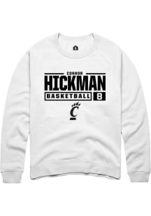 Connor Hickman Rally Mens White Cincinnati Bearcats NIL Stacked Box Crew Sweatshirt