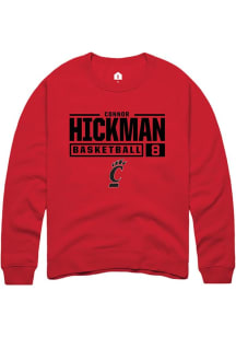 Connor Hickman Rally Mens Red Cincinnati Bearcats NIL Stacked Box Crew Sweatshirt