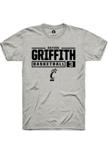 Rayvon Griffith Ash Cincinnati Bearcats NIL Stacked Box Short Sleeve T Shirt
