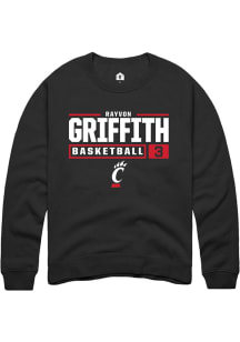 Rayvon Griffith Rally Mens Black Cincinnati Bearcats NIL Stacked Box Crew Sweatshirt