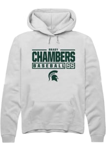Brady Chambers Rally Mens White Michigan State Spartans NIL Stacked Box Hooded Sweatshirt