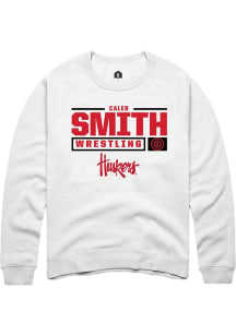 Caleb Smith Rally Mens White Nebraska Cornhuskers NIL Stacked Box Crew Sweatshirt