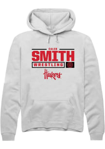 Caleb Smith Rally Mens White Nebraska Cornhuskers NIL Stacked Box Hooded Sweatshirt