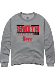 Caleb Smith Rally Mens Graphite Nebraska Cornhuskers NIL Stacked Box Crew Sweatshirt