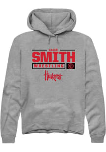 Caleb Smith Rally Mens Graphite Nebraska Cornhuskers NIL Stacked Box Hooded Sweatshirt