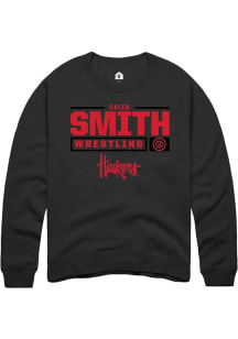 Caleb Smith Rally Mens Black Nebraska Cornhuskers NIL Stacked Box Crew Sweatshirt