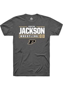 Ashton Jackson Dark Grey Purdue Boilermakers NIL Stacked Box Short Sleeve T Shirt