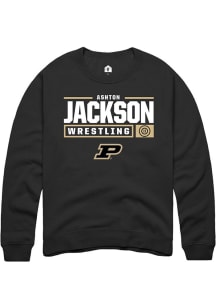 Ashton Jackson Rally Mens Black Purdue Boilermakers NIL Stacked Box Crew Sweatshirt