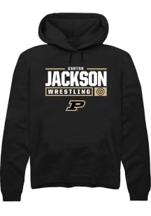 Ashton Jackson Rally Mens Black Purdue Boilermakers NIL Stacked Box Hooded Sweatshirt