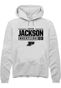 Ashton Jackson Rally Mens White Purdue Boilermakers NIL Stacked Box Hooded Sweatshirt