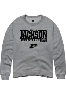 Ashton Jackson Rally Mens Graphite Purdue Boilermakers NIL Stacked Box Crew Sweatshirt