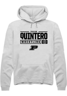 Isaiah Quintero Rally Mens White Purdue Boilermakers NIL Stacked Box Hooded Sweatshirt