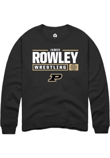 James Rowley Rally Mens Black Purdue Boilermakers NIL Stacked Box Crew Sweatshirt