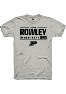 James Rowley Ash Purdue Boilermakers NIL Stacked Box Short Sleeve T Shirt